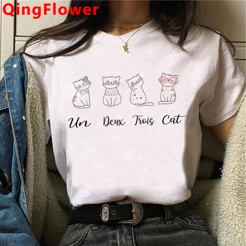 

New Kawaii Cat Graphic Cute Anime T Shirt Women Funny Cartoon Harajuku T-shirt Ullzang 90s Fashion Tshirt Casual Top Tees Female