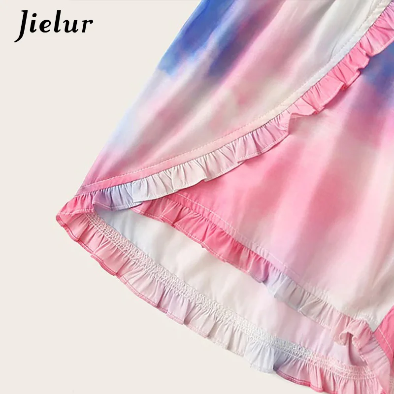 

Jielur Ruffled Shorts Women Summer Elastic High Waist Wide Leg Casual Loose Chic Shorts Korean Fashion All-match Vestidos Mujer