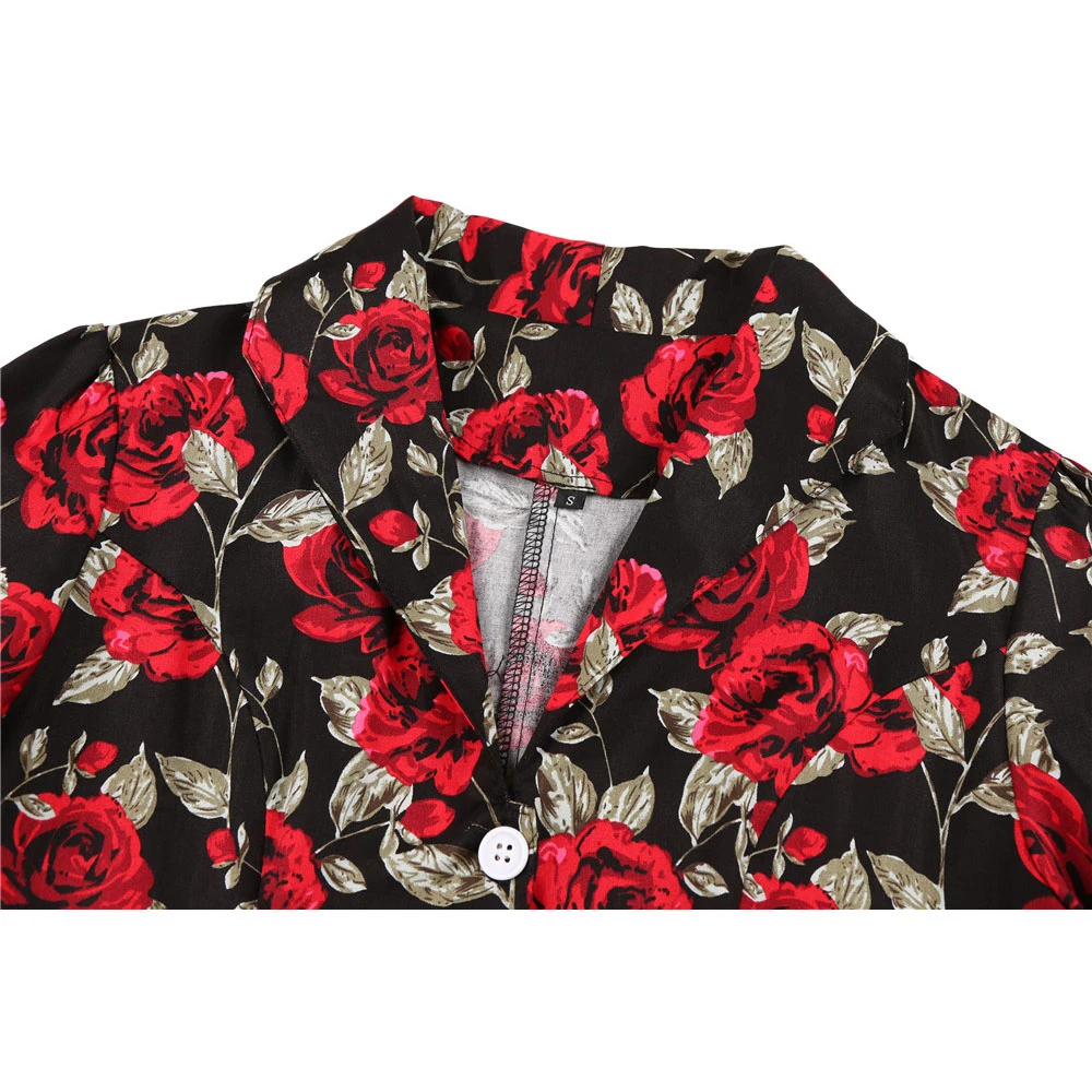 

2021 Summer New Party Women Floral Dress SD0002 Short Sleeve Plus Size 50s Vintage Boho Y2K Black Dress