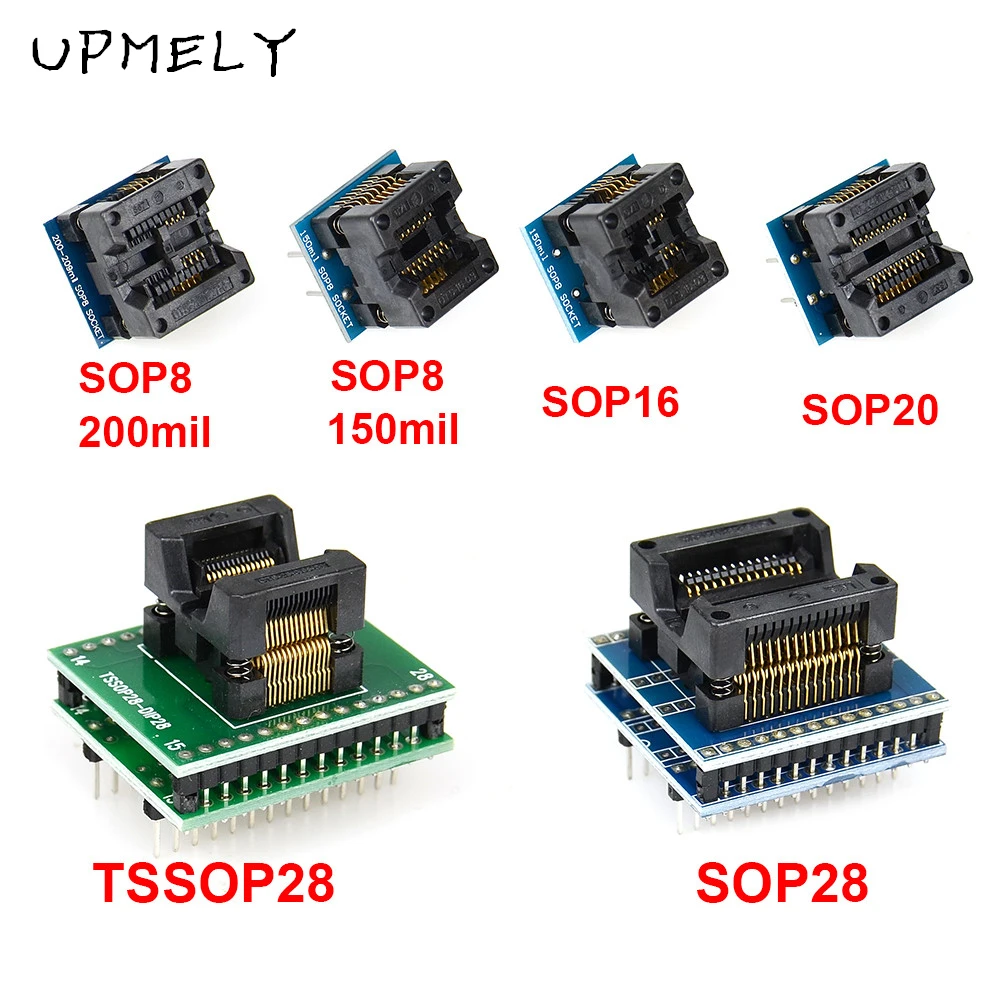 Upmely 6pcs TSSOP28 SSOP28 SOP28-DIP28 Adapter SOP20 SOP16 SOP8 150/200mil to DIP8 Chip Compatible TSSOP20 SSOP20 TSSOP8 Socket |