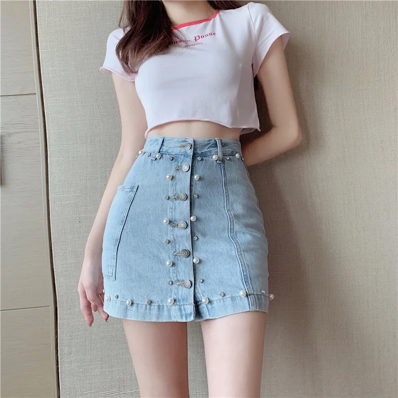 

2021 Spring Summer New Arrivals High Waist Slimming Simple Blue Hip Skirt Sexy Wild Women A-line Denim Short Skirt Free Shipping