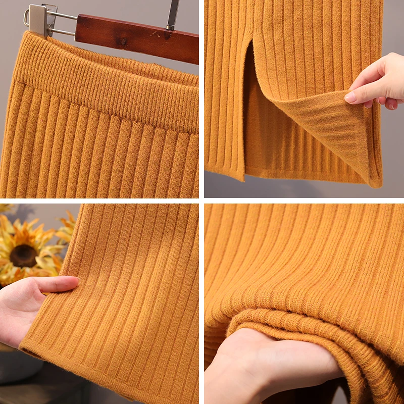 

2020 Women Office Skirt Spring autumn Sexy Warm Knitted Black Pencil Skirts Ladies High Waist Elegant Long Skir Party Club Skirt