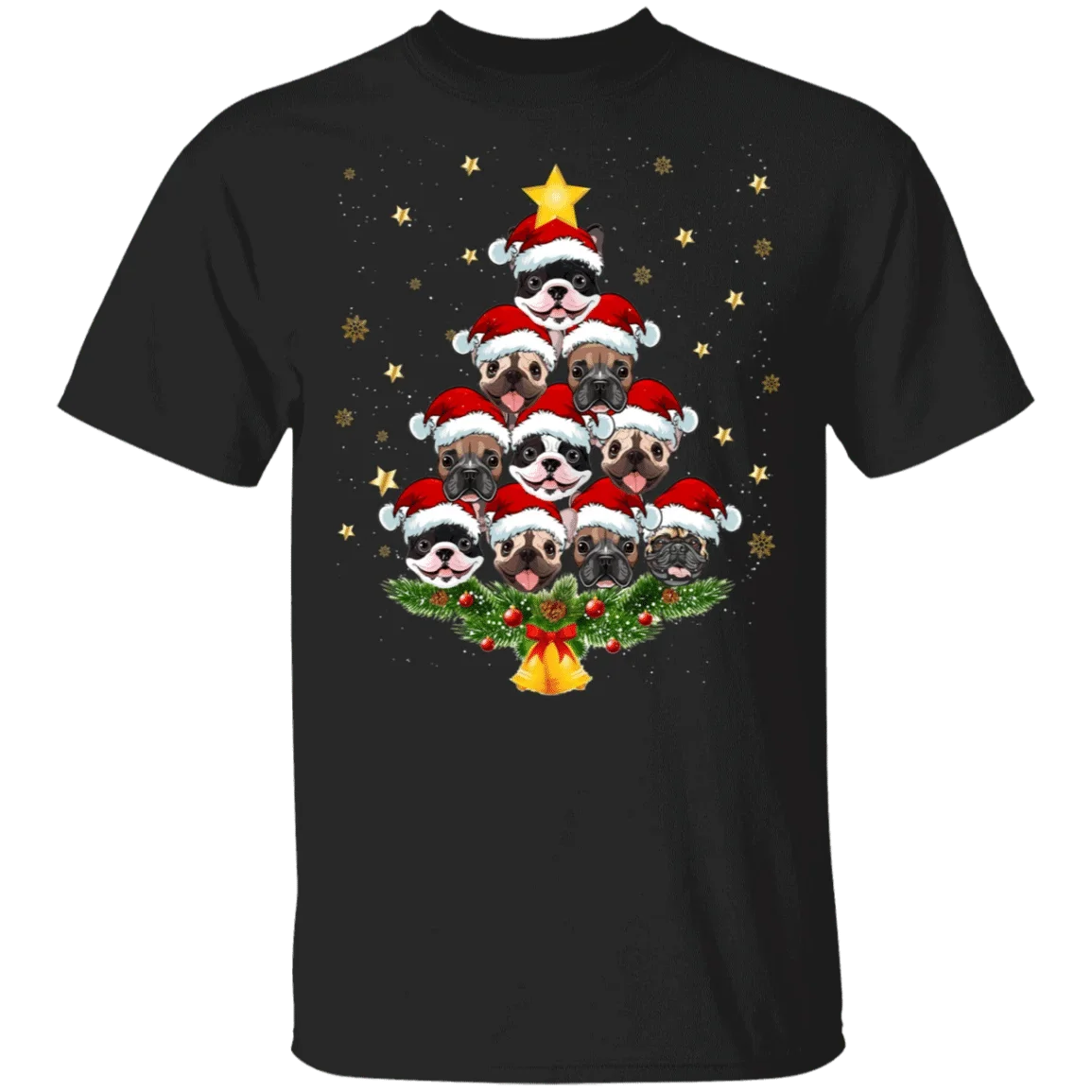 

Frenchie Bulldog Christmas Tree T-Shirt Pretty Women's Black T Shirts 2021 New Fashion Streetwear Short Sleeve Ropa Tumblr Mujer