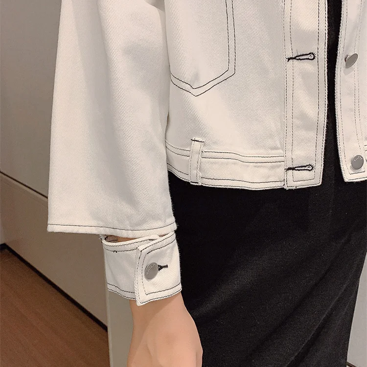 

Autumn 2020 Jacket Women Korean Style Brief Hollow Out Long Sleeve Short Oversized Denim Jacket White Jeans Jacket Coat C231