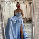 Женское длинное вечернее платье, голубое ТРАПЕЦИЕВИДНОЕ ПЛАТЬЕ с разрезом, открытой спиной, для выпускного вечера, 2021