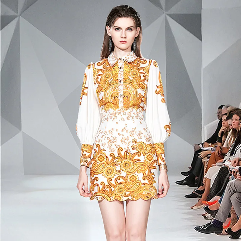 Женский винтажный костюм BLLOCUE подиумный осенний рубашка с золотым принтом +