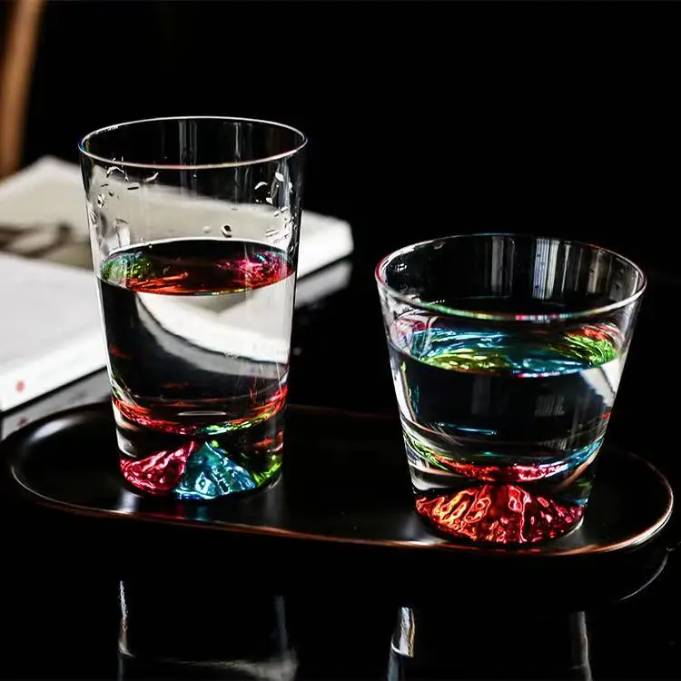 

2PCS/Fuji Glass Water Cup Creative Colorful Snow Mountain Cup Tea Juice Cup Wine Cup Household Water Cup