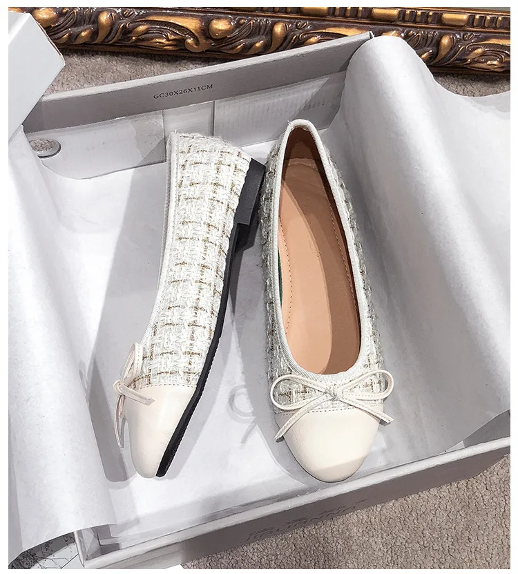 Балетки женские в шотландскую клетку плоская подошва круглый носок бант лоферы