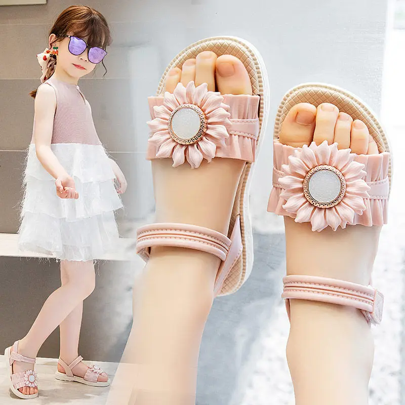 

Летние сандалии для девочек, новинка 2021, детская пляжная Уличная обувь с мягкой подошвой для маленьких принцесс, детские сандалии