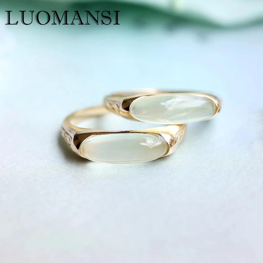 Luomansi Natural Prehnite Ring Solid S925 Sterling Silver Jewelry Gemstone vintage boho Ring For Girlfriend Party Gift