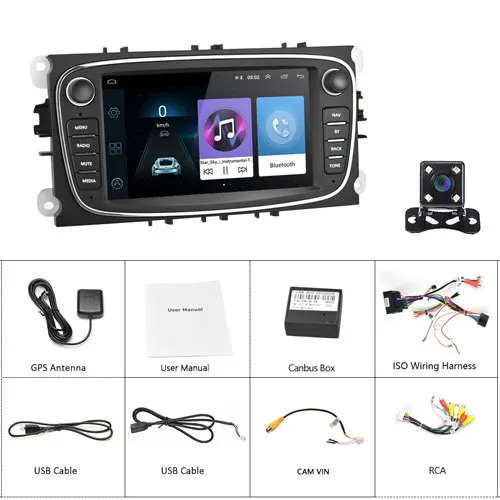 Podofo 2 din Android 8,1 Автомагнитола " HD Авторадио мультимедийный плеер gps wifi MP5 USB RCA Авто аудио стерео для Ford Focus - Цвет: With 4 LED Camera