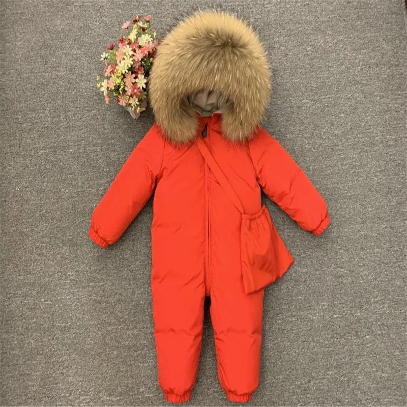 2019 г. Пуховик Детский комбинезон для мальчиков с капюшоном и воротником из меха
