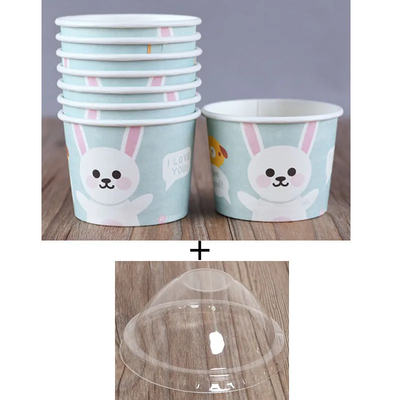 cup and lid 50 шт., 120 мл, маленькие цветные бумажные стаканчики для мороженого, уплотненные, для йогурта, салата, фруктов, миски, вечерние, для украшения десерта, торта, чашка с крышкой - Цвет: cup and lid