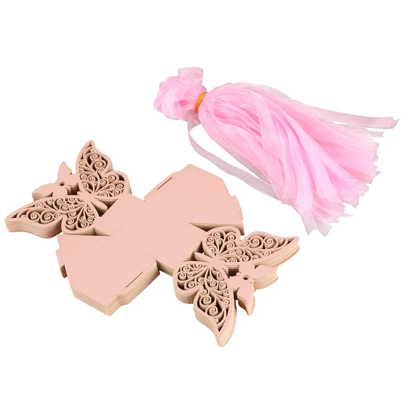 Hot Sale 50pcs Butterfly Wedding Favour Box Birthday Party Gifts Candy Boxes (Pink) | Дом и сад