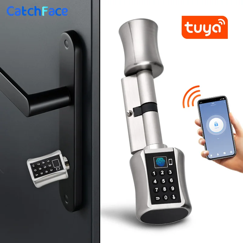 Bluetooth цилиндр отпечатков пальцев замок приложение Tuya биометрический электронный умный дверной замок цифровой клавиатуры код без ключа блокировки дома/Apartme - изображение