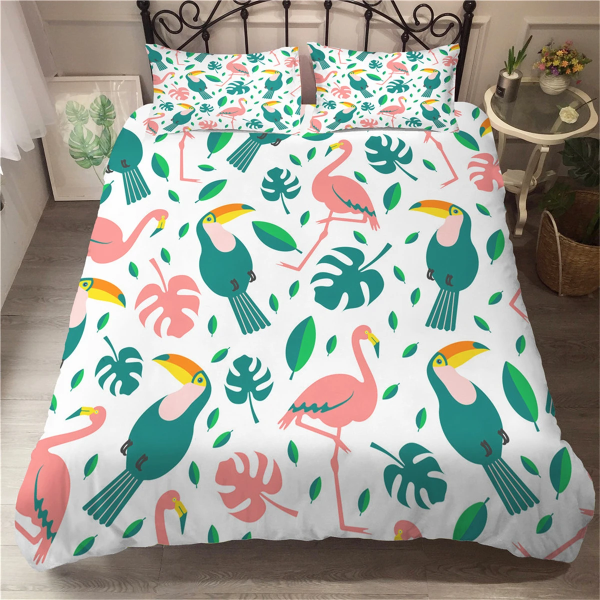 Розовый фламинго постельные принадлежности Toucan животные постельное белье