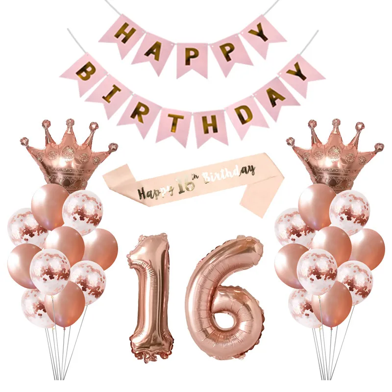 Праздничное украшение для 16-го дня рождения Chicinlife шары на день баннер атласный