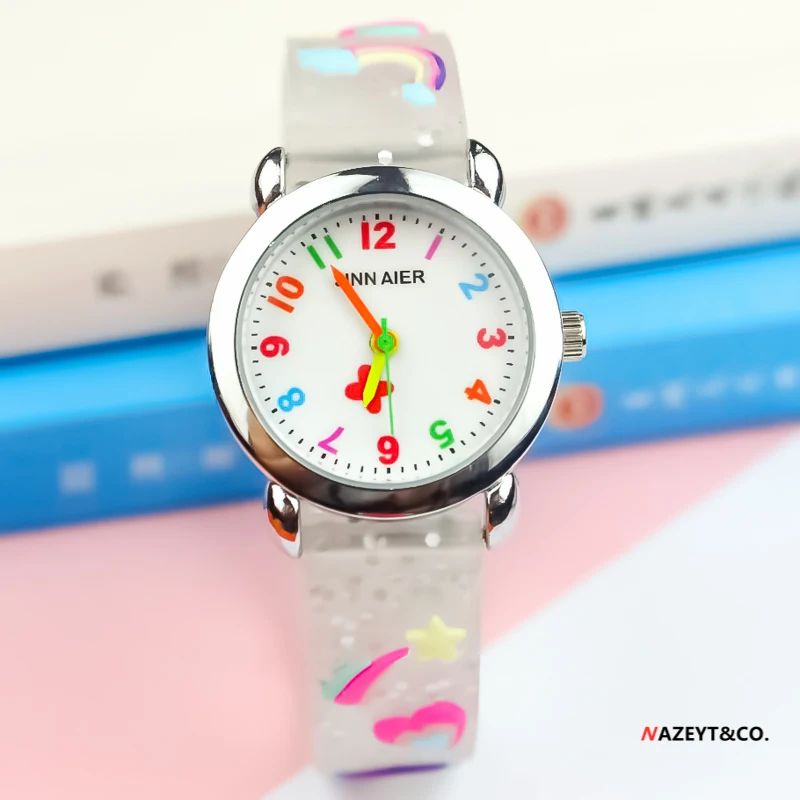 Highqualitychildrenwatchboysgirlssimpleflowerdialeasylearntimecolorno.quartzwristwatchkids3Drainbowbutterflysiliconestrapclock