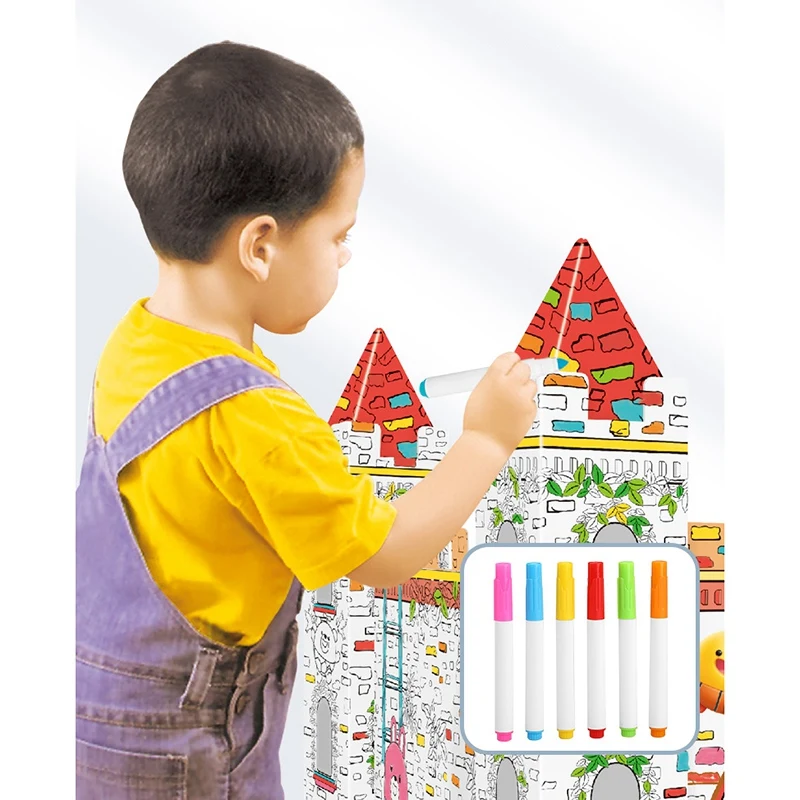 

Diy Drawing Castle Toy Coloured Graffiti Paper House Hand-Painted Doodle Children Kid Early Education Game