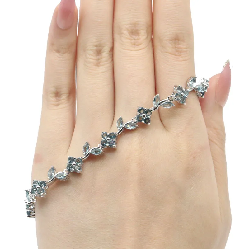 Женский серебряный браслет 17x9 мм SheCrown Created London Blue Topaz CZ 8 0 9 дюймов|925 silver bracelet|silver