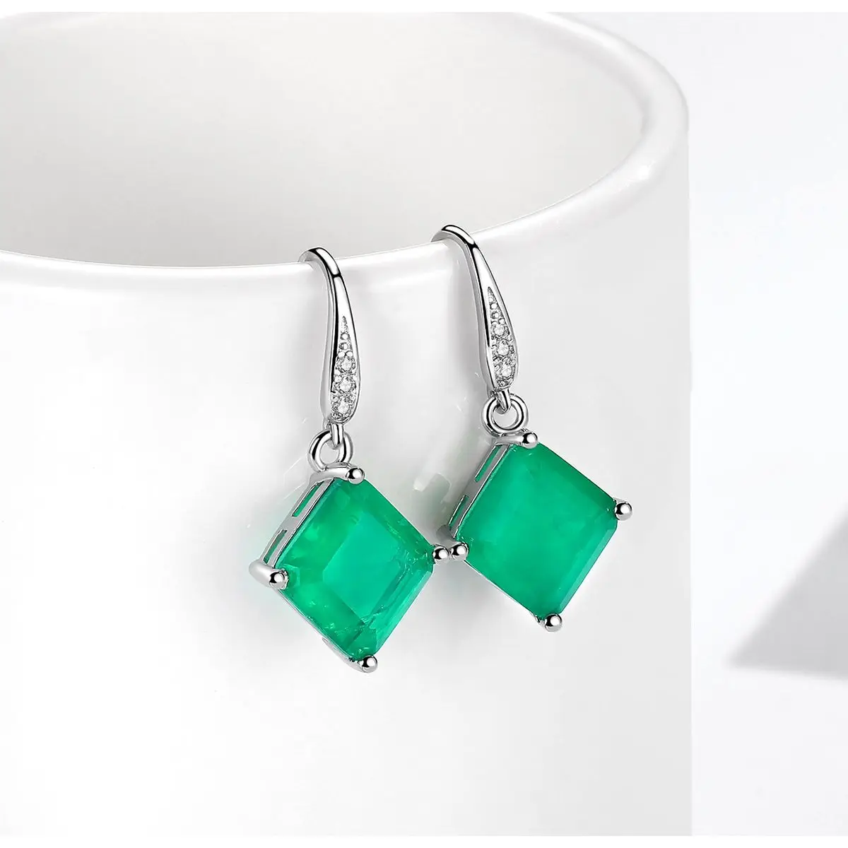 Женские серебряные серьги-подвески QTT квадратные серьги из Изумрудного