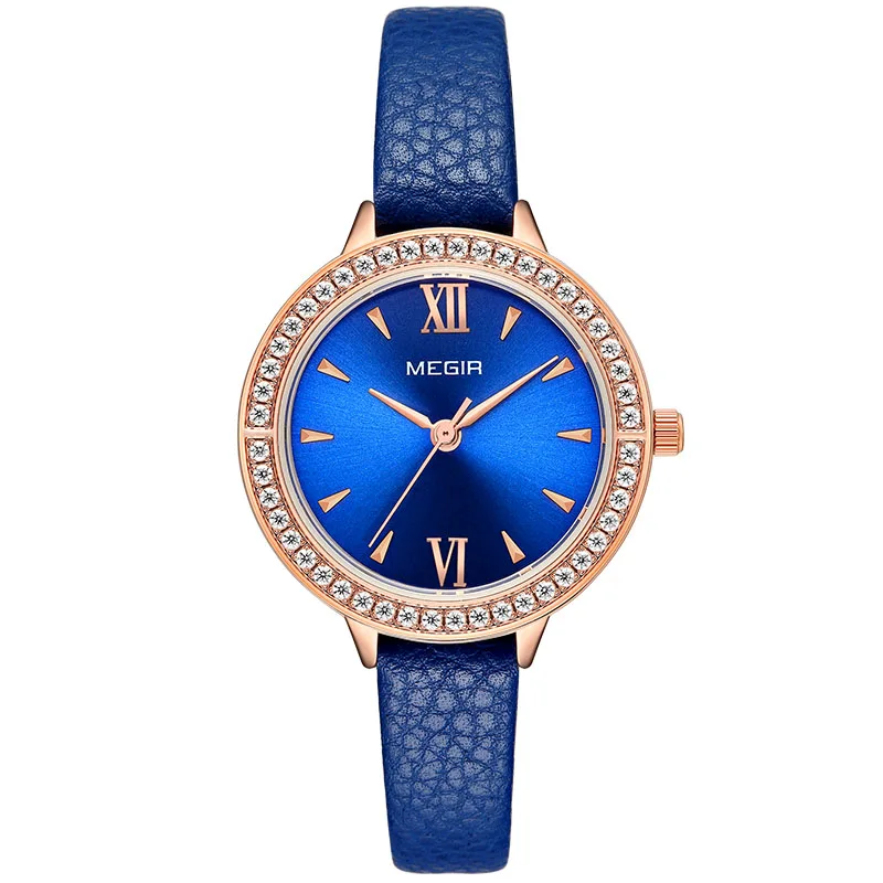 Часы MEGIR женские кварцевые аналоговые модные повседневные Роскошные с кожаным