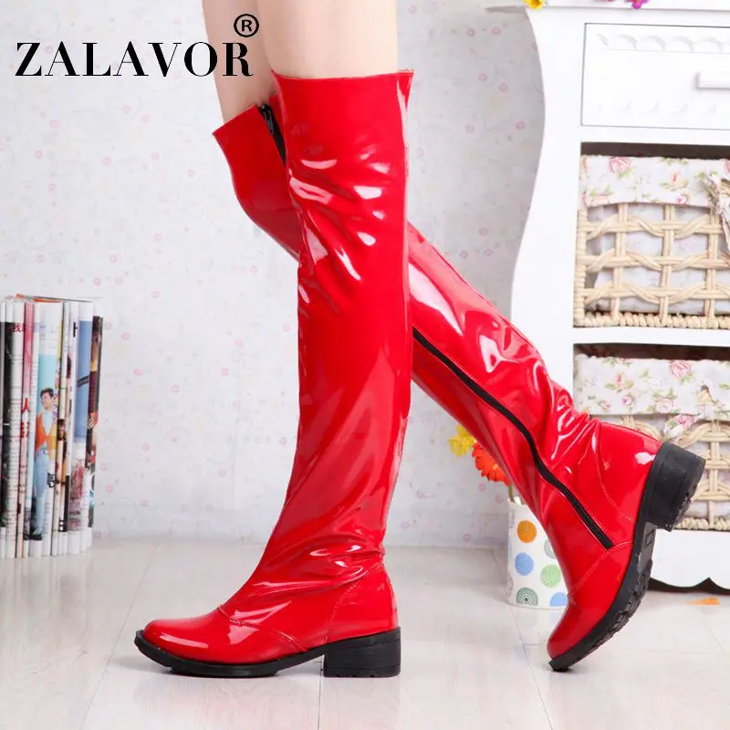 ZALAVOR/Сапоги до бедра женские модные сапоги выше колена из лакированной кожи на