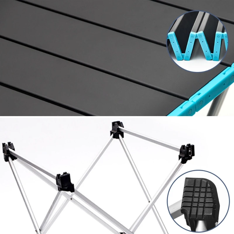 Уличный складной стол ультракомпактный алюминиевый для кемпинга черный/синий