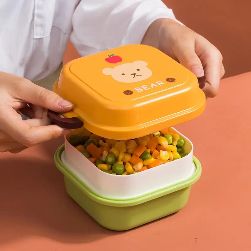 Мультяшные милые контейнеры для бенто двухслойный пластиковый контейнер