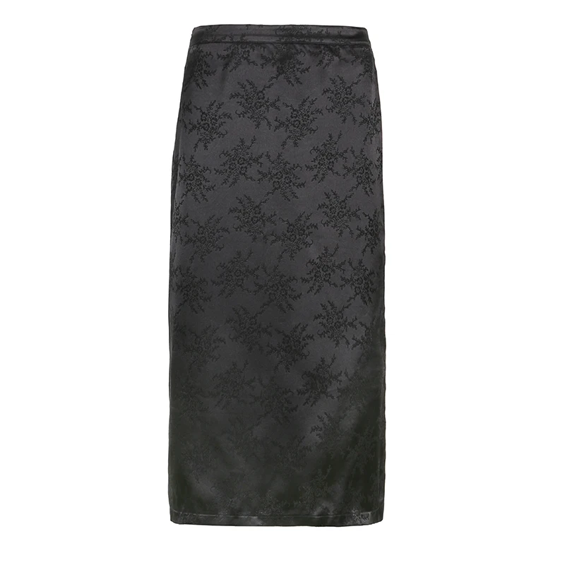 

Rockmore Jacquard Midi Skirt Side Elegant Split High Waist Long Skirts For Women Harajuku Casual Female Black Skirt Fashion 2021