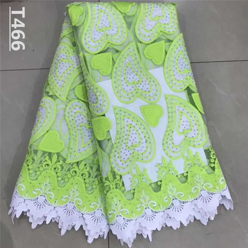 Лимонно-зеленая африканская кружевная ткань 2018 3D Цветы Камни Тюль высокое