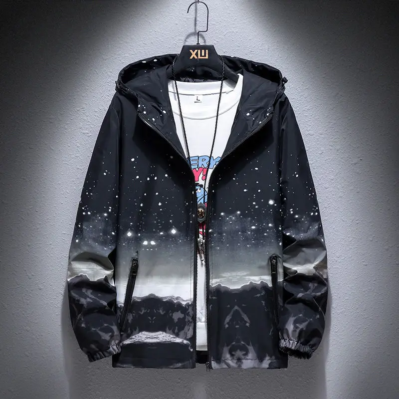 Женская ветровка на молнии легкая Повседневная куртка с капюшоном и принтом