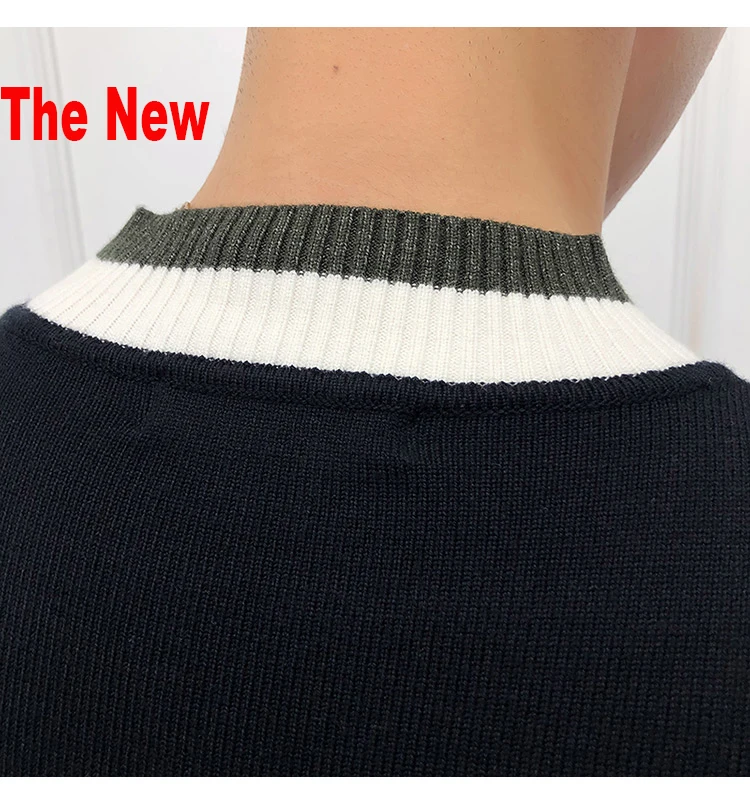 Осенний мужской свитер pull homme Модный повседневный теплый однотонный облегающий мужской вязаный пуловер с круглым вырезом белого и черного цвета