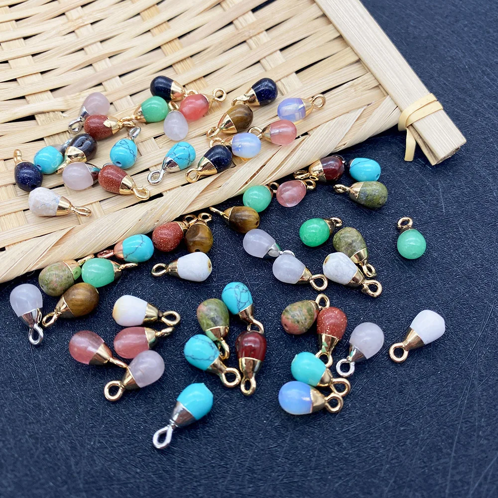 

Natural Stone Drop-shaped Colorful Necklace Pendant Tiger's Eye Stone Amethyst Electroplating Pendant 3 Pieces of DIY Jewelry