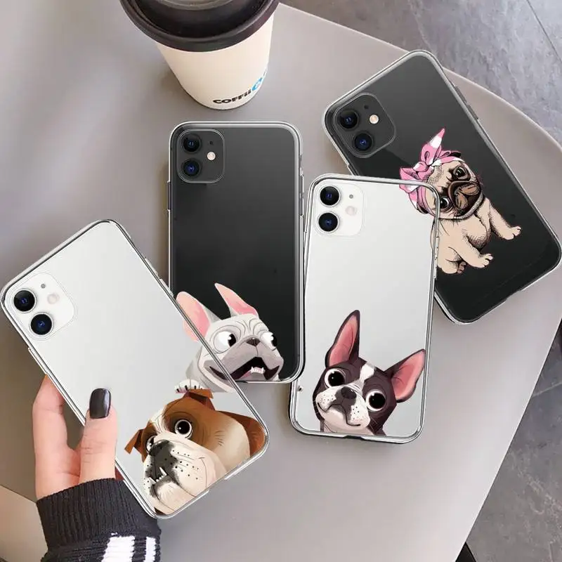 

Dog French Bulldog Phone Case For iPhone 13 12 11 8 7 Pro Max Plus X XS XR MINI transparent clear New