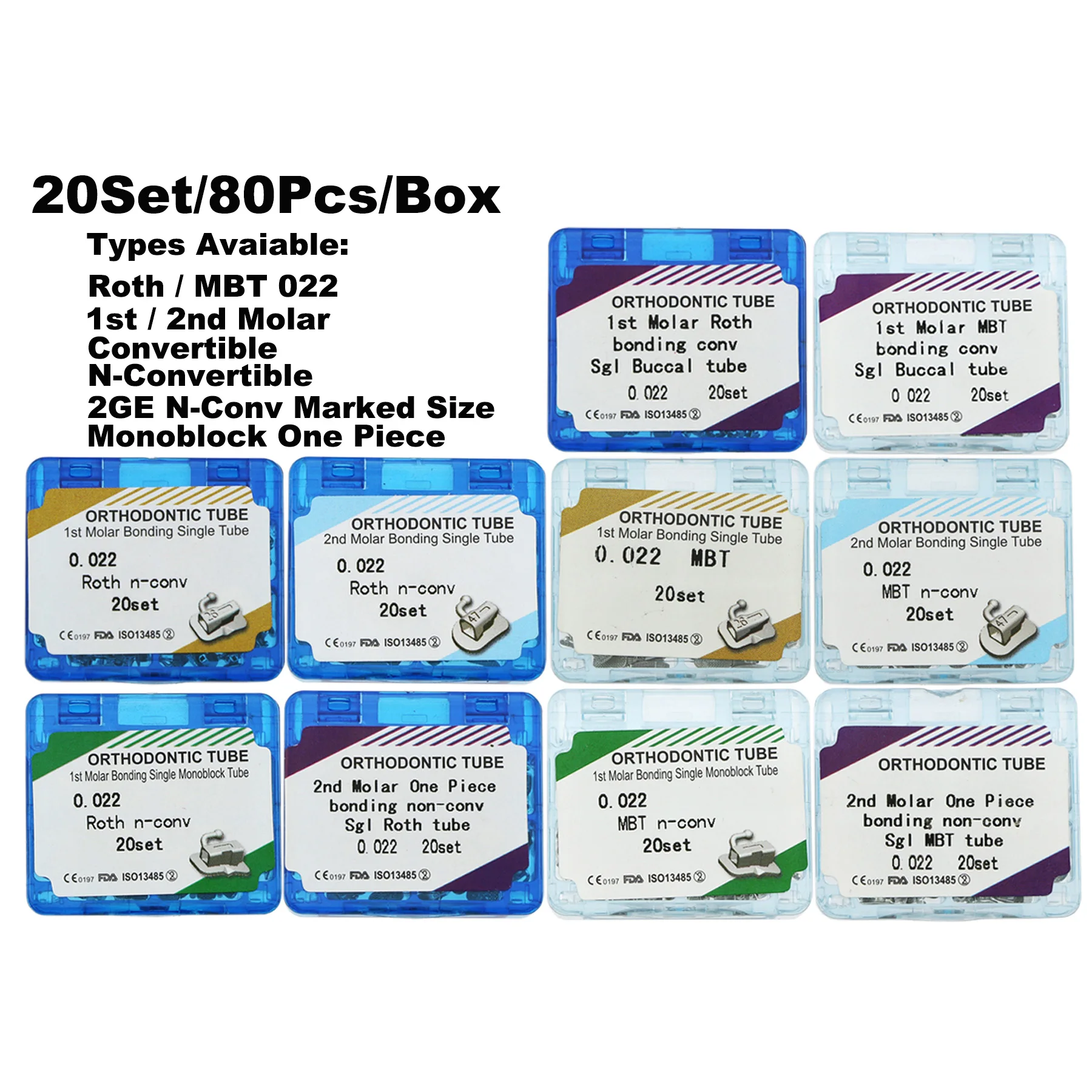 Стоматологические Ортодонтические волоконные трубки ROTH/MBT 1-й 2-й моляр/022 80 шт./20