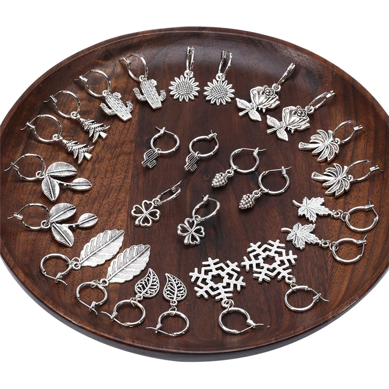 Женские серьги кольца SOHOT винтажные с подвеской в виде подсолнуха пальмы кактуса