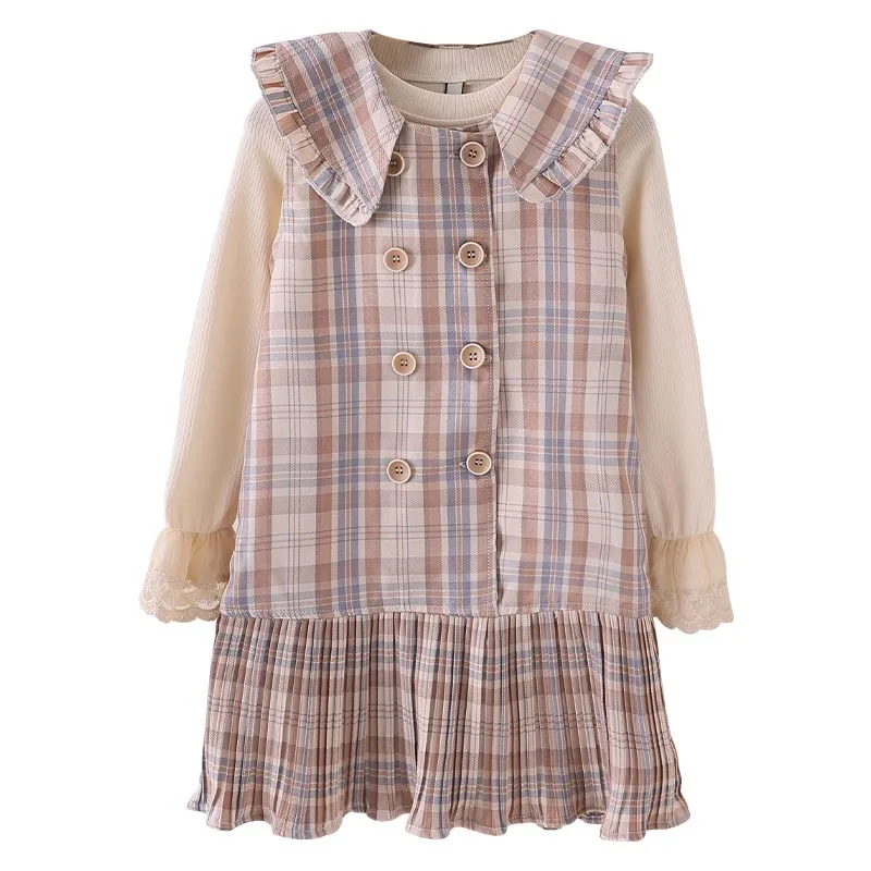 

Children's spring Korean plaid skirt two-piece set 2021 new girls' baby children's wear big children's fashion set