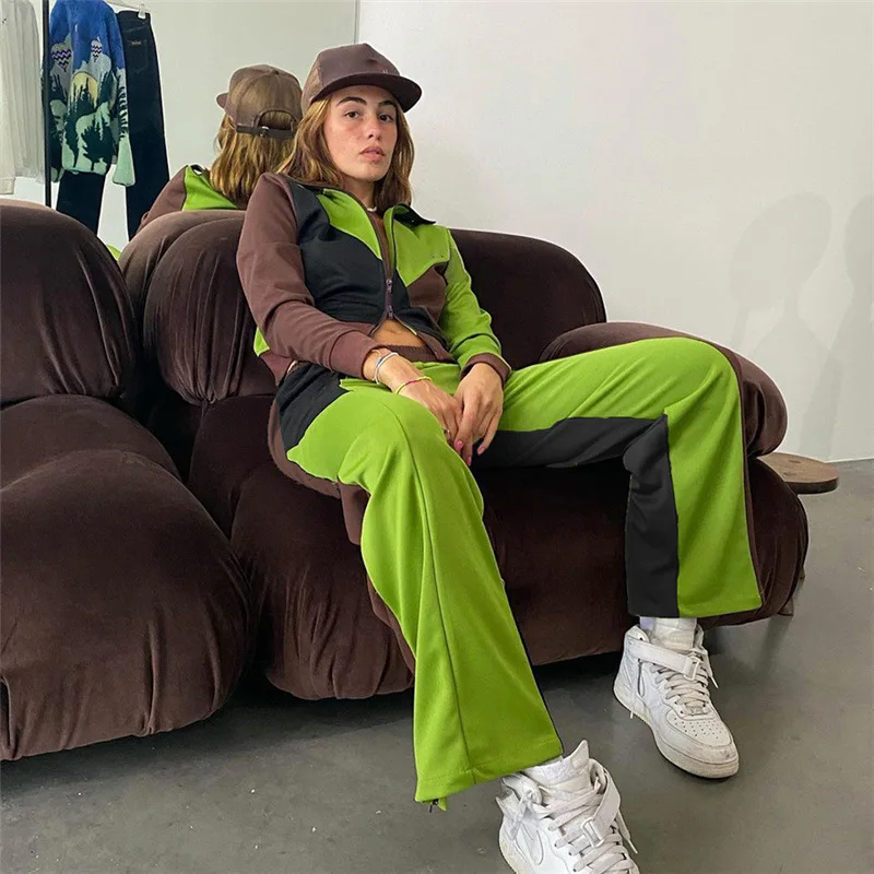 

Новинка 2021 осень-зима женские контрастные брюки из двух частей повседневный костюм модный кардиган повседневная спортивная женская одежда