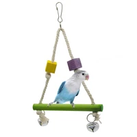 1pcs pet bird stand perch wooden rope decorative bead parrot swing toy for parakeet budgie cage hanging toys hammock swing