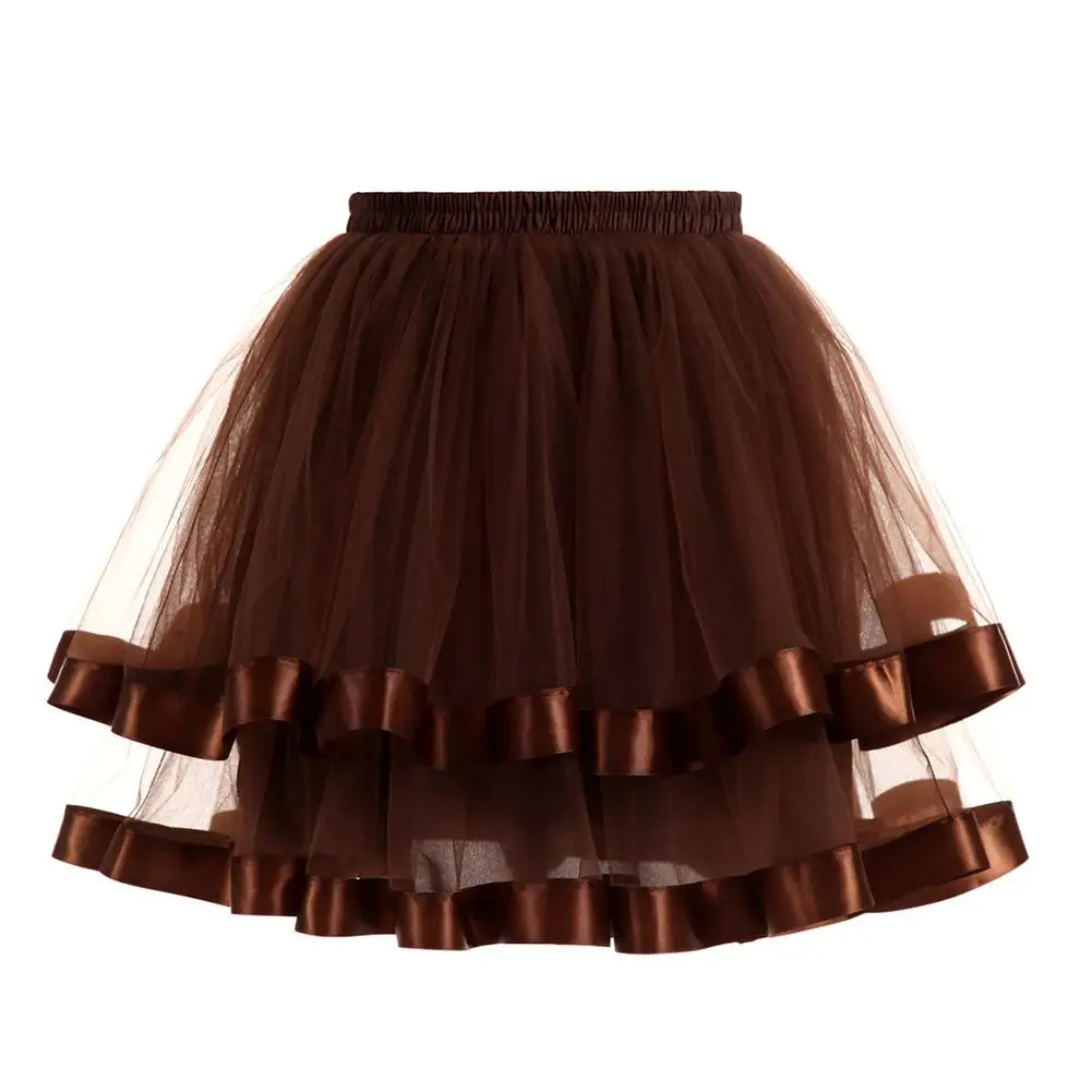 

Women Skirt Solid Color Two Layer Mesh Pleated Pettiskirt Ballet Dance Dress
