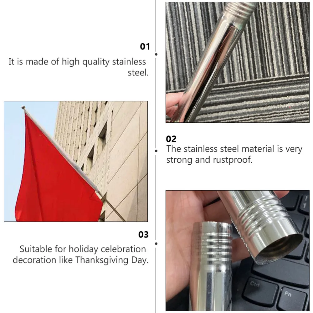 

2Pcs Stainless Steel Wall Mount Flag Pole Rustproof Flagpole for Porch Yard