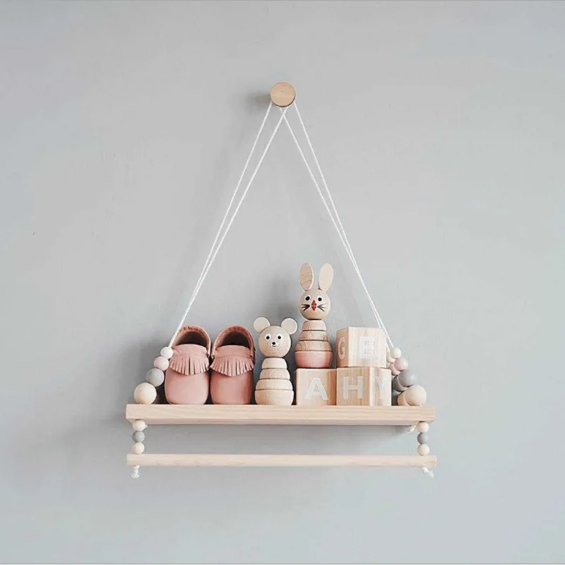 

Handcrafted Shelf Kids Room Hanging Bead Shelf Nordic Style Nursery Decoration Wall Shelves Girls Clothes Storage Hanging Rack