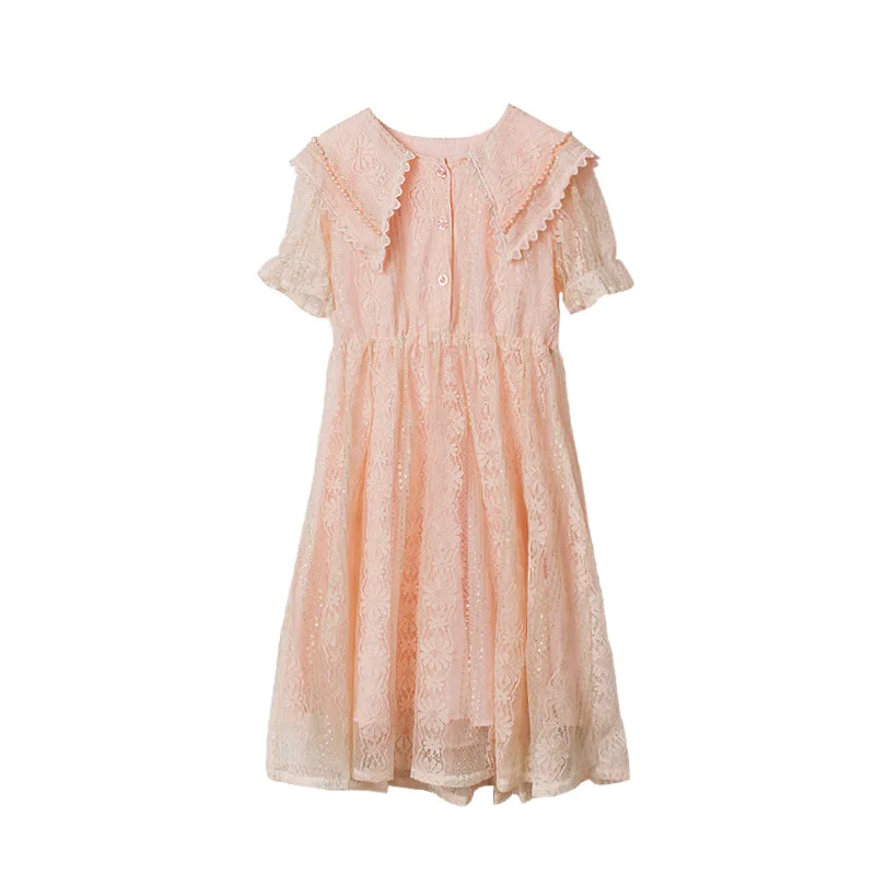 

Summer Girls Princess Dress 2021 Fashion Pearl Lace Party Dresses for Teens Clothing Pink Puff Sleeve Cute Children Costume 12 Y