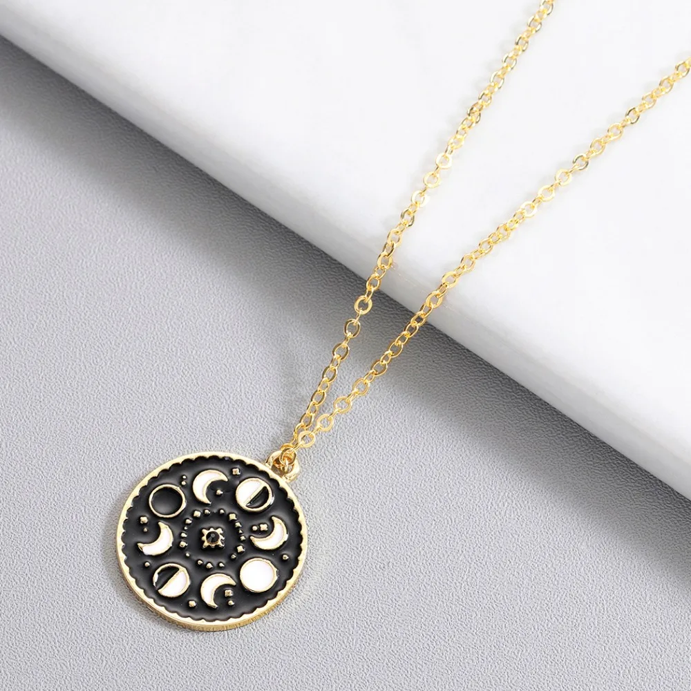 Style 1 Chandler Moon Phase Necklace Galaxy Chocker Necklaces For Women Black Enamel Vintage Rouind Pendant Moon Crecent Charm Chokers - Metal Color: Style 1