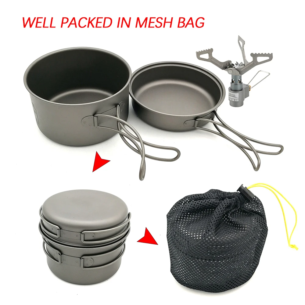 

Ultra-light Camping Cookware Set Titanium Cookset with 2700W Camping Stove Outdoor Cooking Picnic Tableware Pot For Picnic