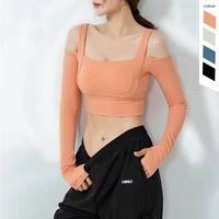 new off the shoulder top 2021 yoga wear top tight fitting sexy t shirt breathable long sleeved fitness wear running sports tops