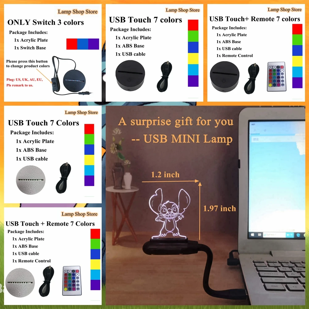 Настольный светильник RGB с 3d иллюзией мультфильма цветной светодиодный ночник