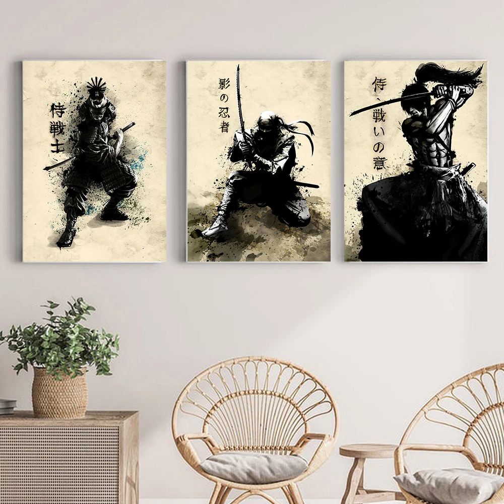 Японские чернила бусхидо постеры и принты самурайская Картина на холсте