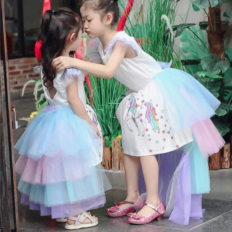 newChristmas Fluffy Girl Princess Unicorn Dress Gorgeous Backless Long Tail Wedding Kids Halloween Cosplay Costume | Детская одежда и